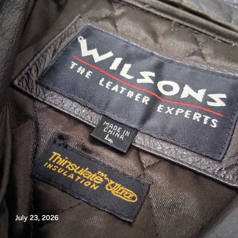 Vintage Wilsons Leather Trench Coat Womens Large Dark Brown Belted Thinsulate